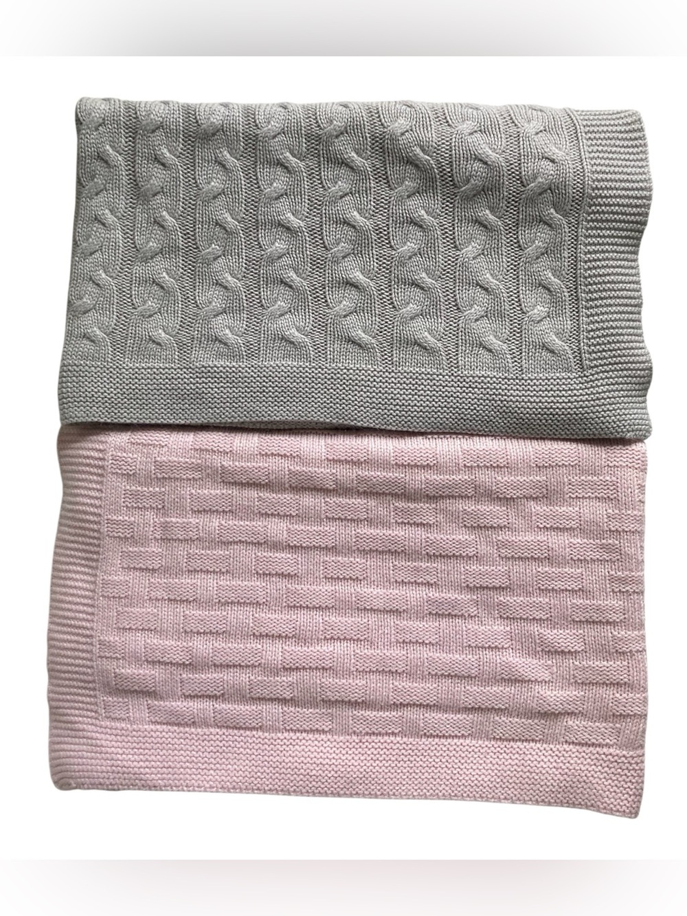 Lot - 2 Koala Baby Cable Knit Blankets 2014 Pink Gray Acrylic 32 x 37‎